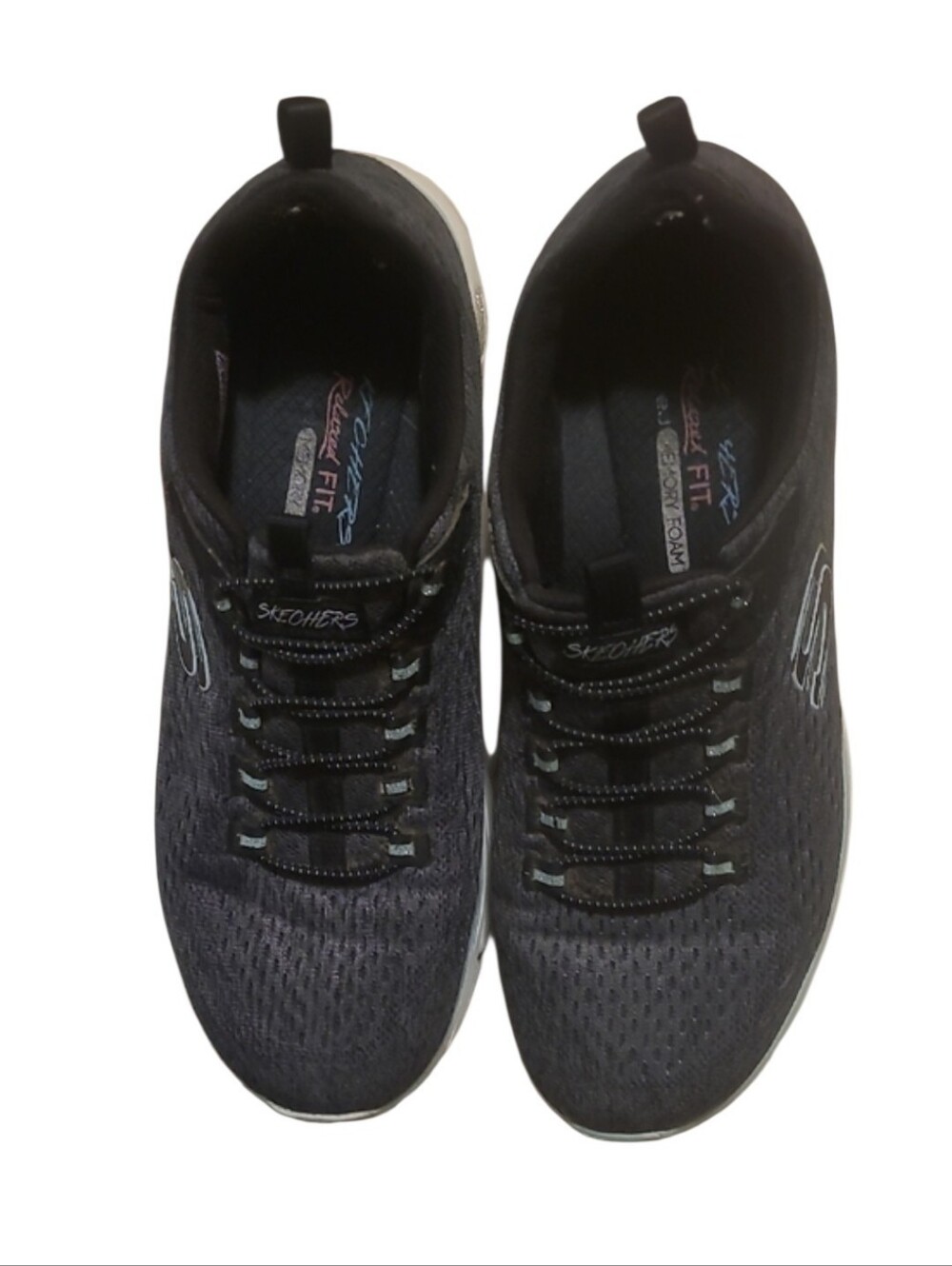 Skechers Men’s Black Mesh Athletic Sneakers with White Soles